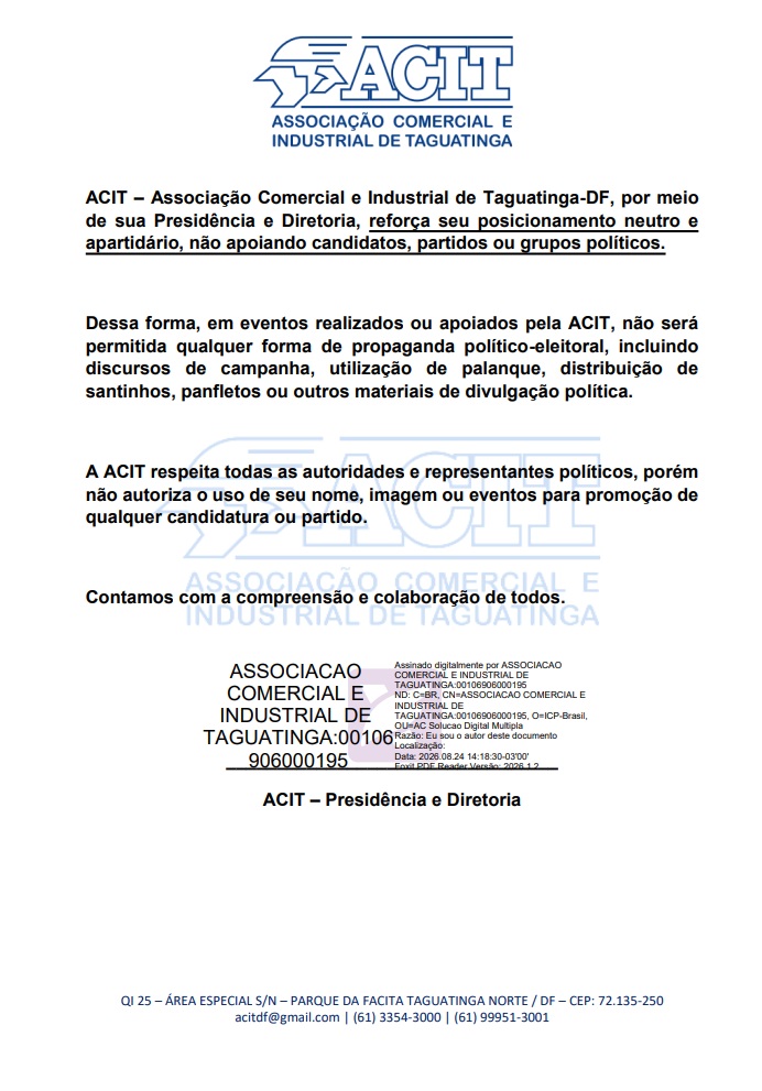 Prévia do comunicado institucional da ACIT